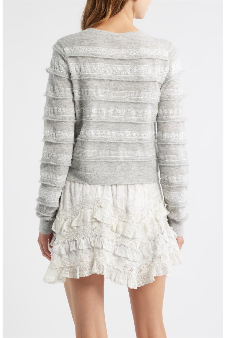 Claralise Lace Accent Cardigan, Alternate, color, PALE GREY MELANGE