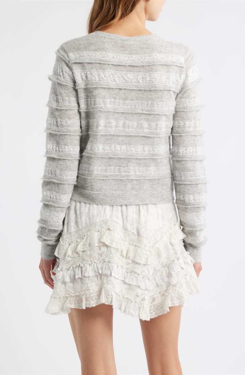 LoveShackFancy Claralise Lace Accent Cardigan, Alternate, color, Pale Grey Melange