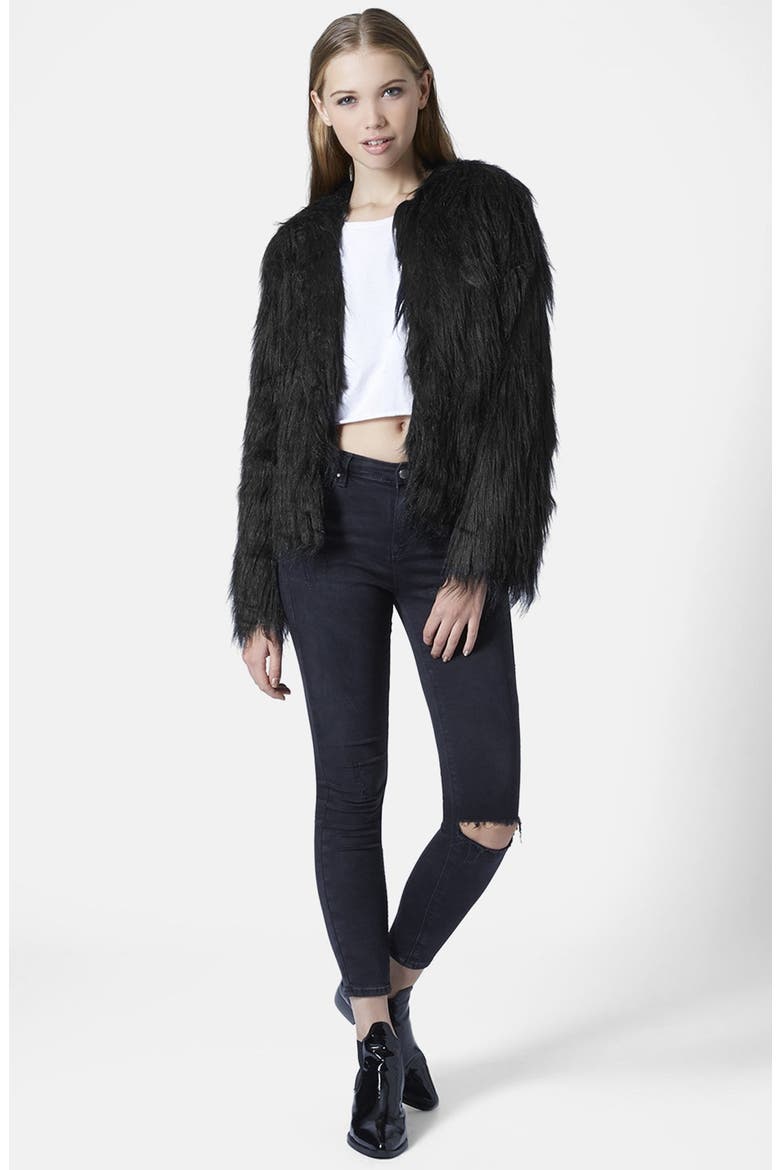 'Gorilla' Faux Fur Jacket, Alternate, color, BLACK