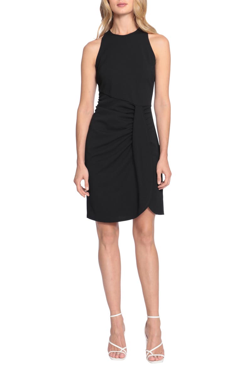 Ruched Tulip Hem Dress, Main, color, BLACK