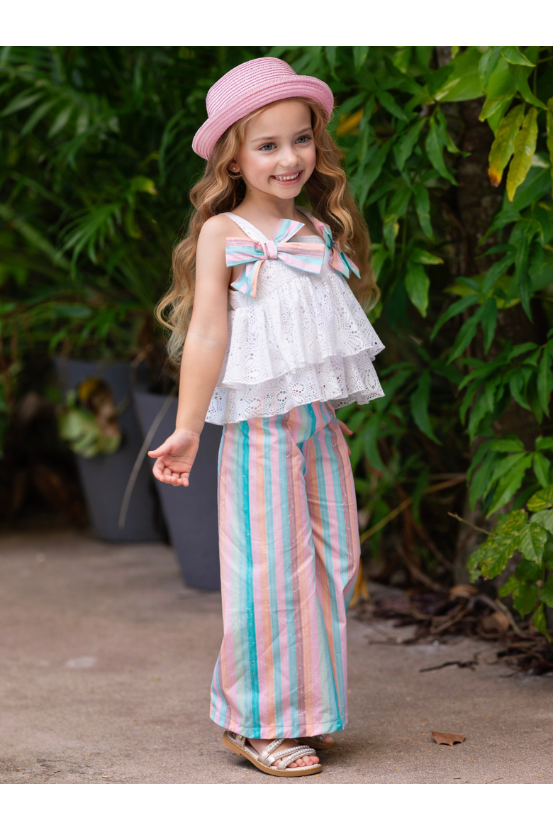 Coastal Boho Lace Top and Palazzo Pant Set, Alternate, color, White