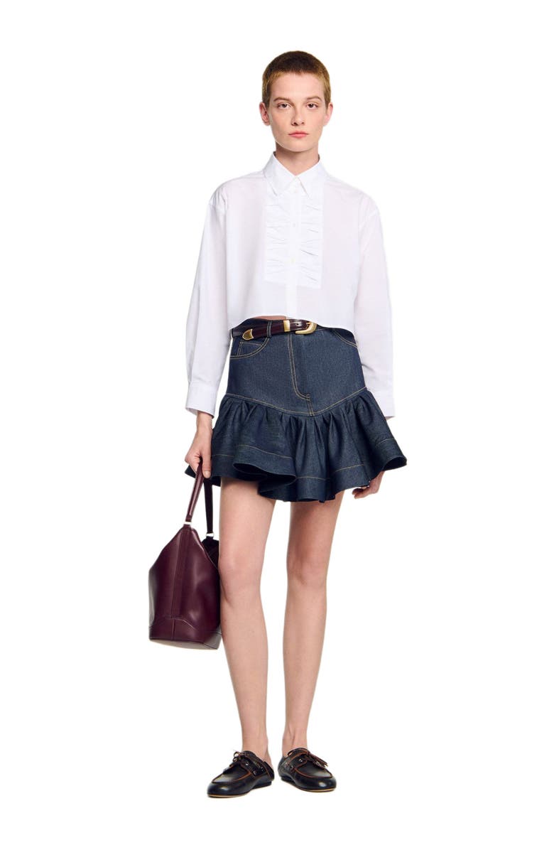 SANDRO Cropped shirt with bow details, Alternate, color, White