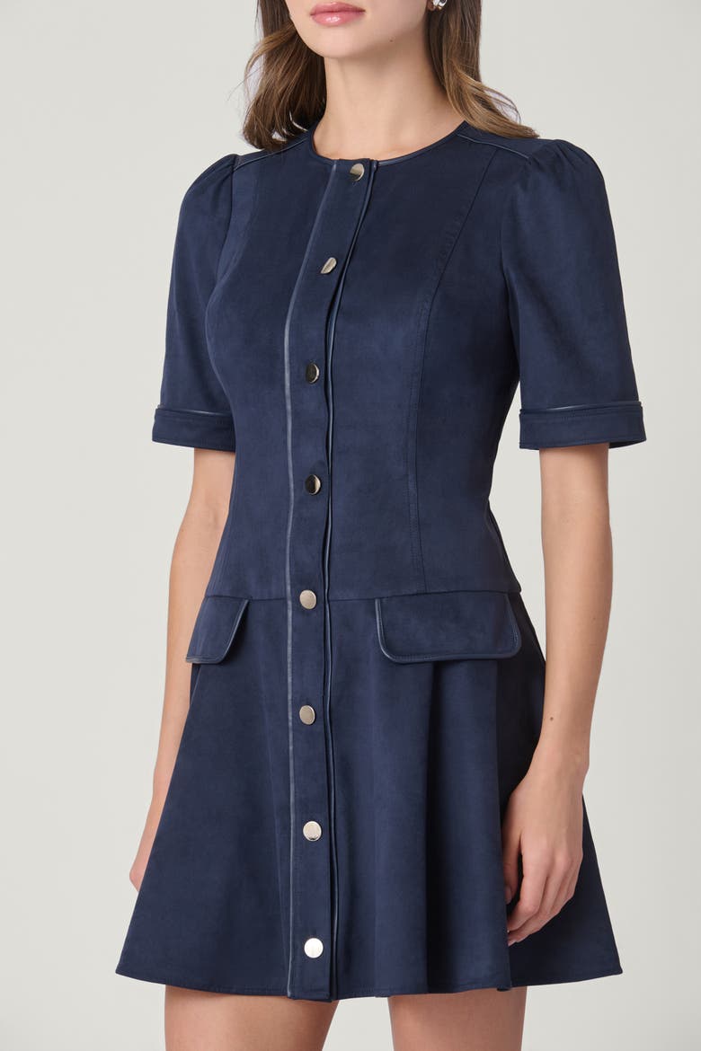 Suede and Leather Merina Dress, Alternate, color, Navy