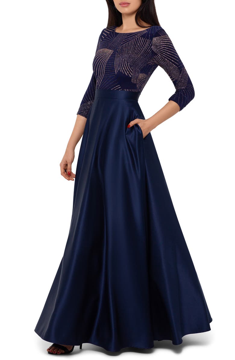 Betsy & Adam Glitter Bodice Satin Ballgown, Alternate, color, 