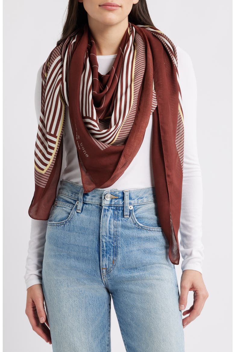 Pinstripe Square Scarf, Main, color, DEEP PLUM