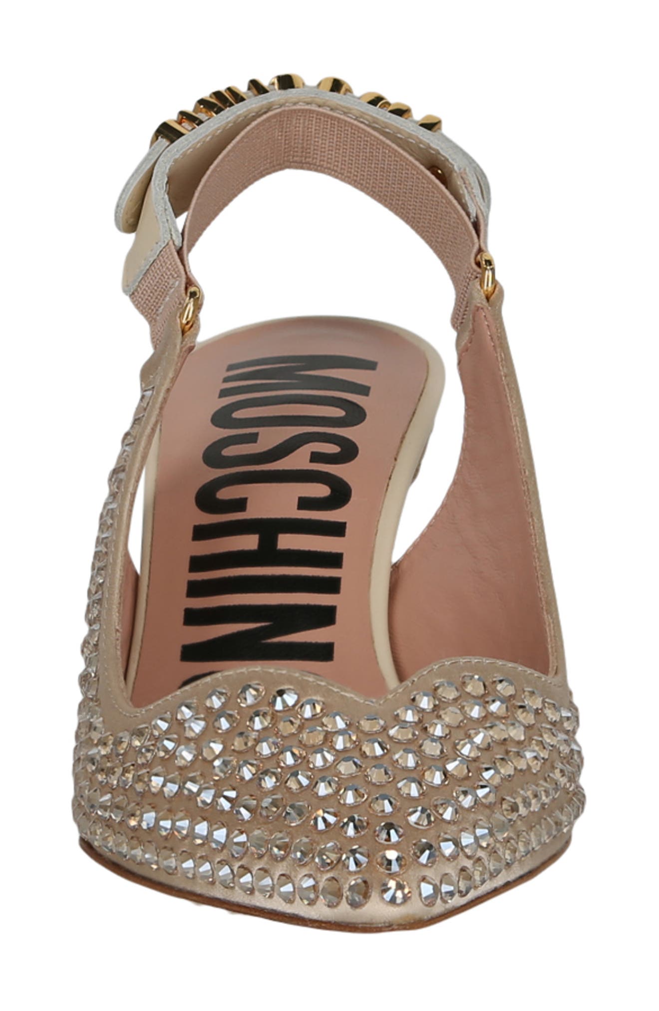 Moschino Crystal Embellished Slingback Pump, Alternate, color, Cream