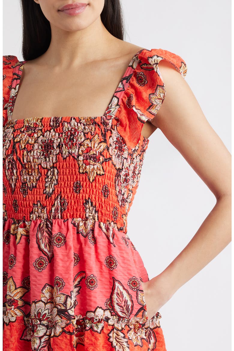 Floral Print Smock Midi Dress, Alternate, color, PINK MULTI