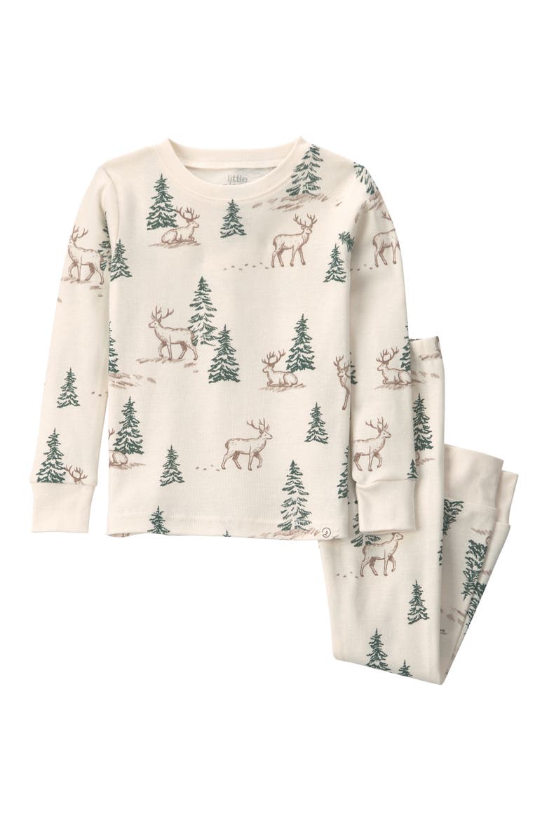 Kids' Print Fitted Organic Cotton Two-Piece Pajamas, Main, color, REINDEER FOREST