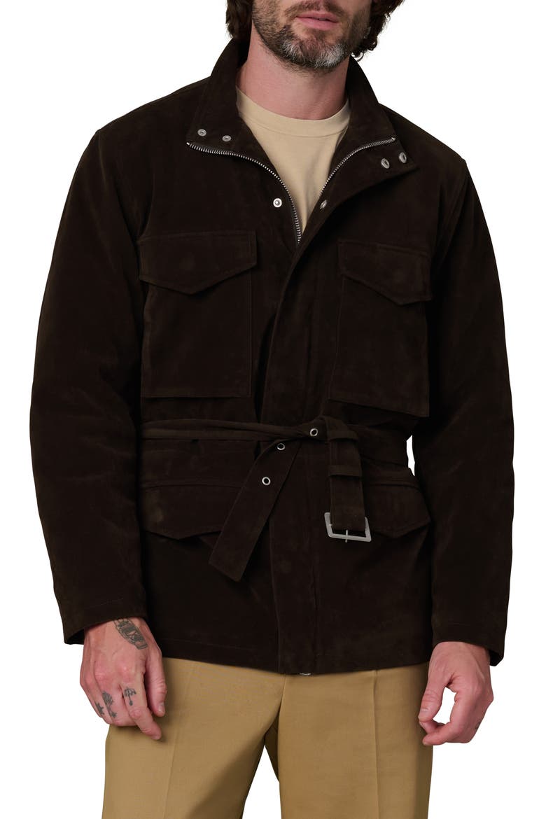 M16 Belted Faux Suede Jacket, Main, color, CHOCOLATE