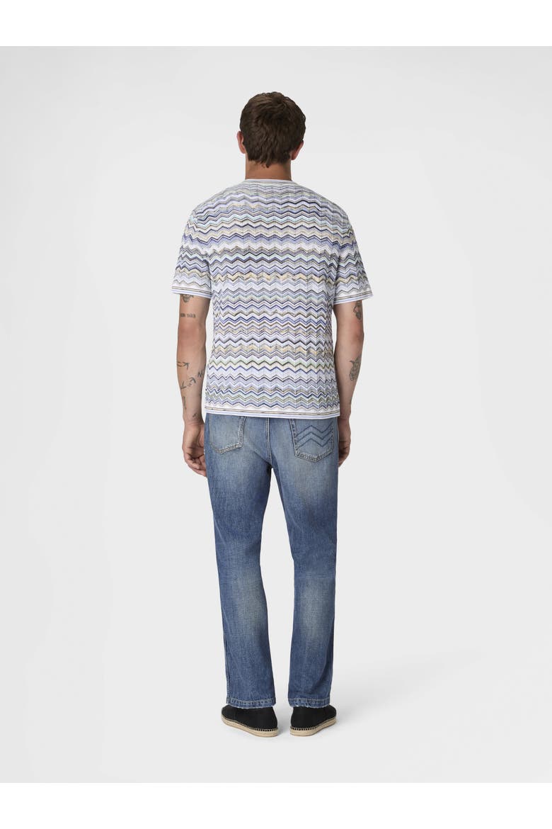 Five-pocket Cotton Denim Trousers With Zigzag Embroidery, Alternate, color, Beige& White