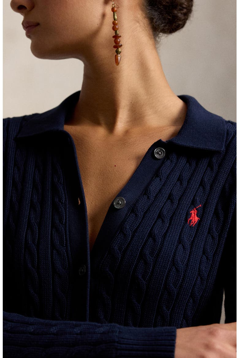 Cable Knit Cotton Cardigan, Alternate, color, HUNTER NAVY