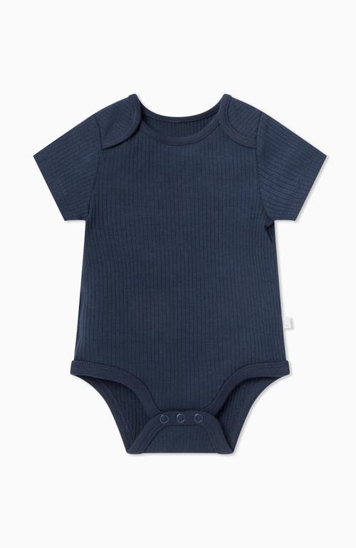 Mori Kids' Ribbed Short Sleeve Bodysuit In Blue