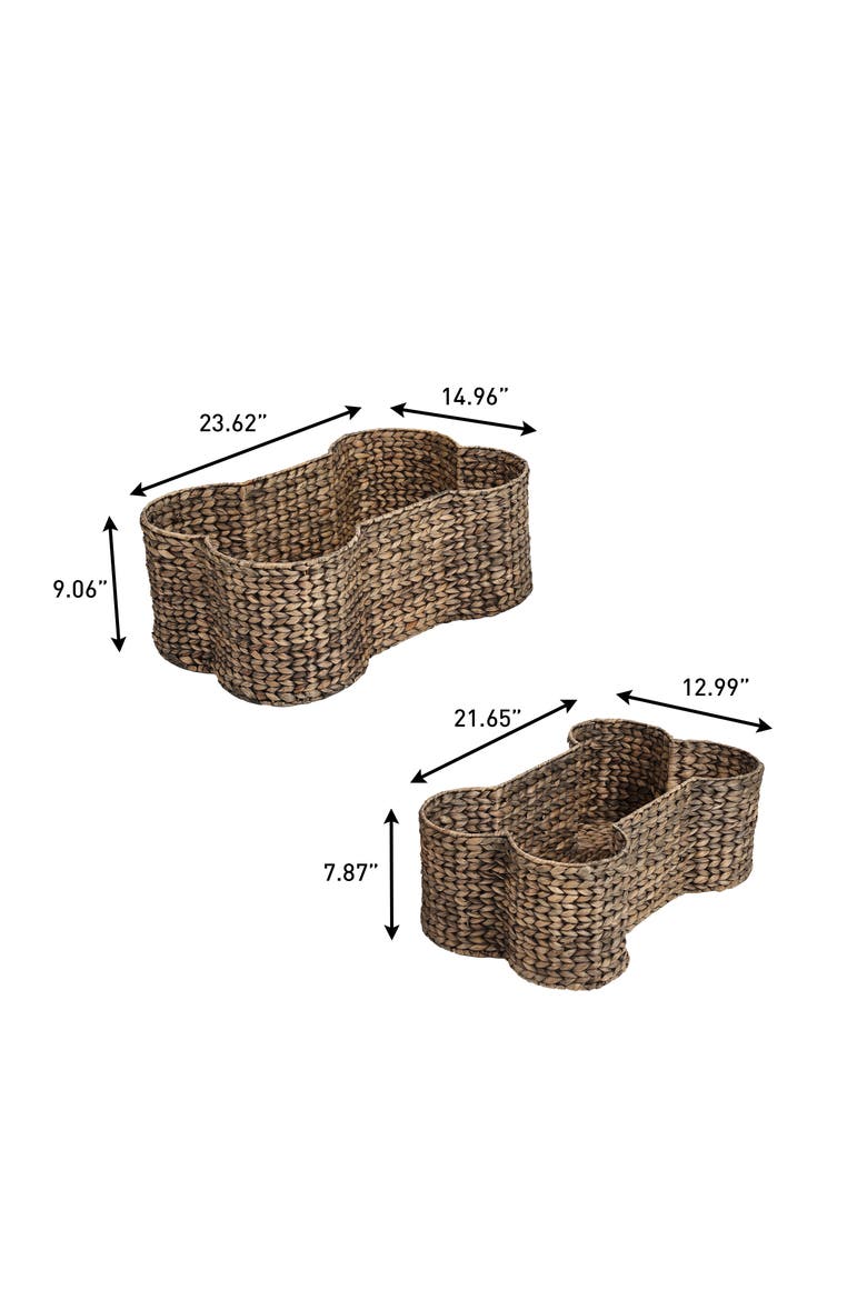 Digby Bone-Shaped Large Hand Woven Water Hyacinth Nesting Pet Toy Organizer Baskets, Alternate, color, Brown