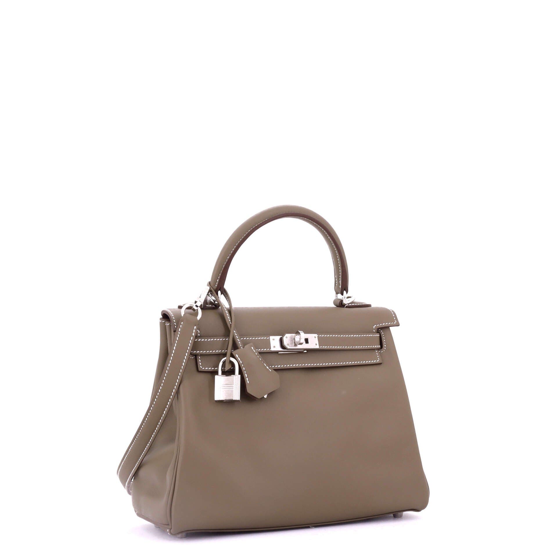 Pre-Owned Hermes Kelly Handbag Grey Swift with Palladium Hardware 25, Alternate, color, 