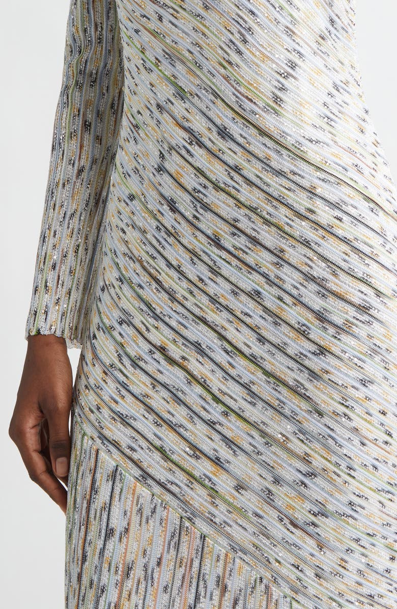 Missoni Draped Effect Rib Long Sleeve Maxi Dress, Alternate, color, Light Bs Orange Green Tinsel