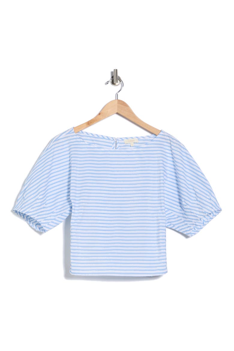 Boat Neck Barrel Sleeve Top, Alternate, color, DENIM MULTI