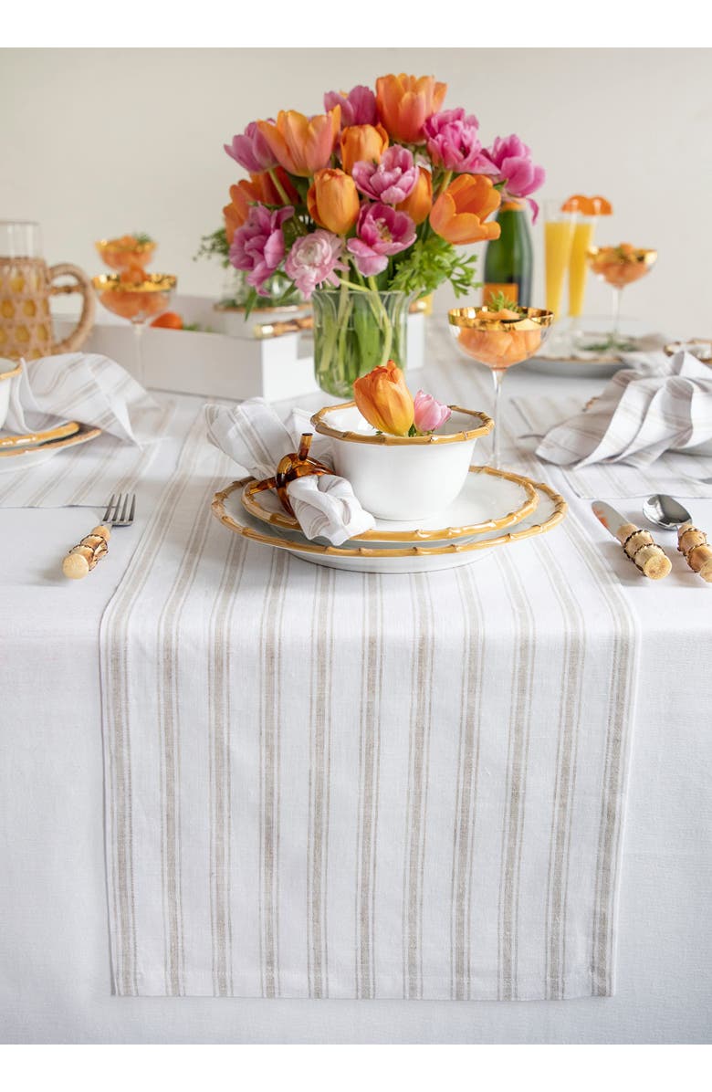 Solino Home Linen Table Runner - Capri Ticking Stripe, Main, color, Natural And White