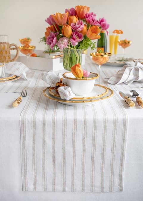 Linen Table Runner - Capri Ticking Stripe