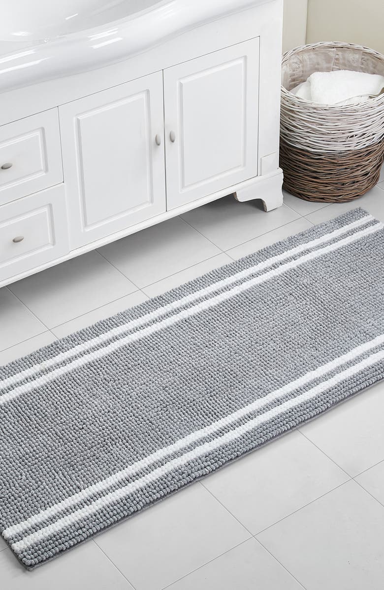 VCNY HOME Hotel Stripe Bath Runner Rug, Alternate, color, Grey/ White