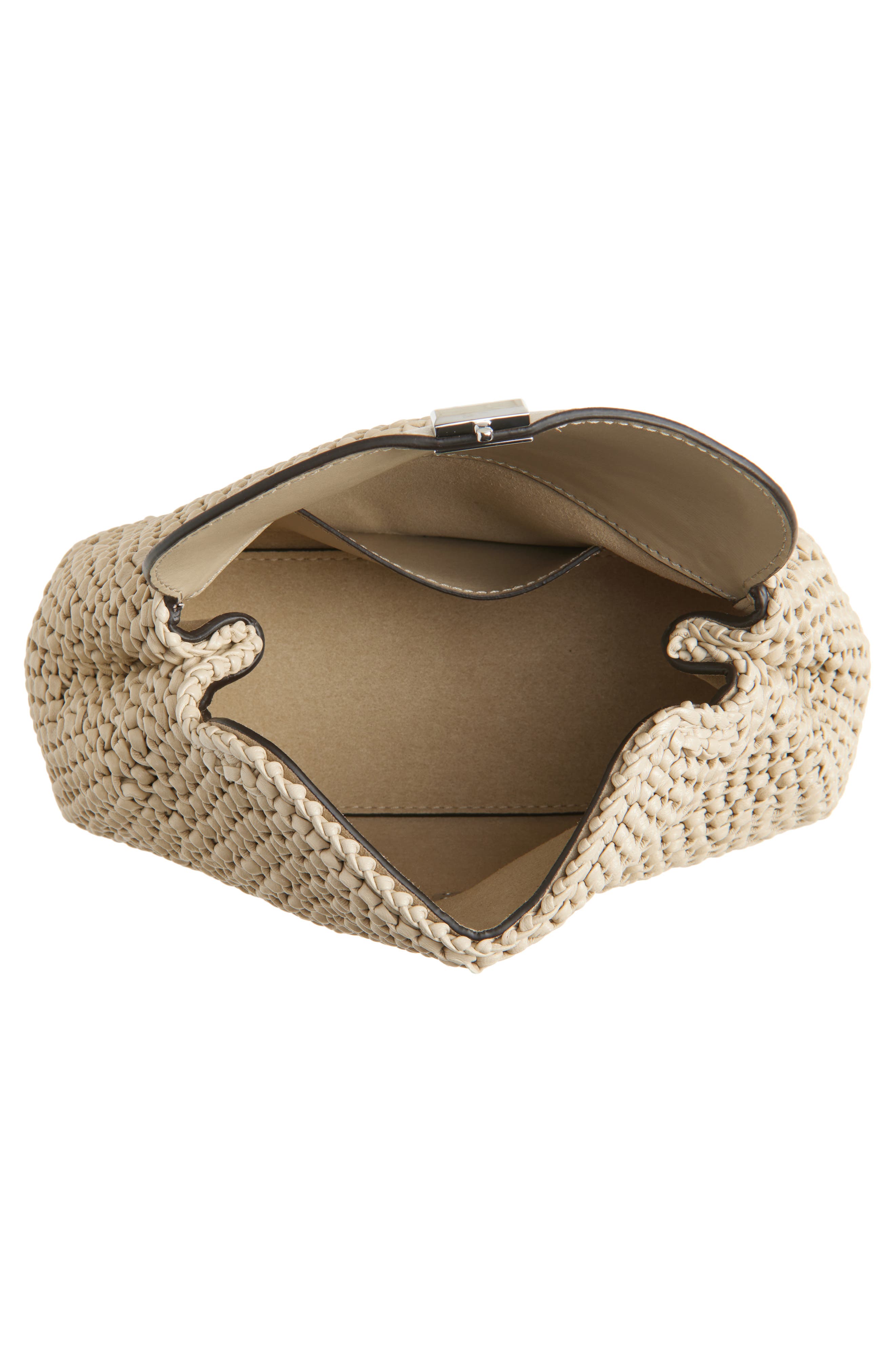 Mini T-Lock Knit Leather Clutch, Alternate, color, FAWN