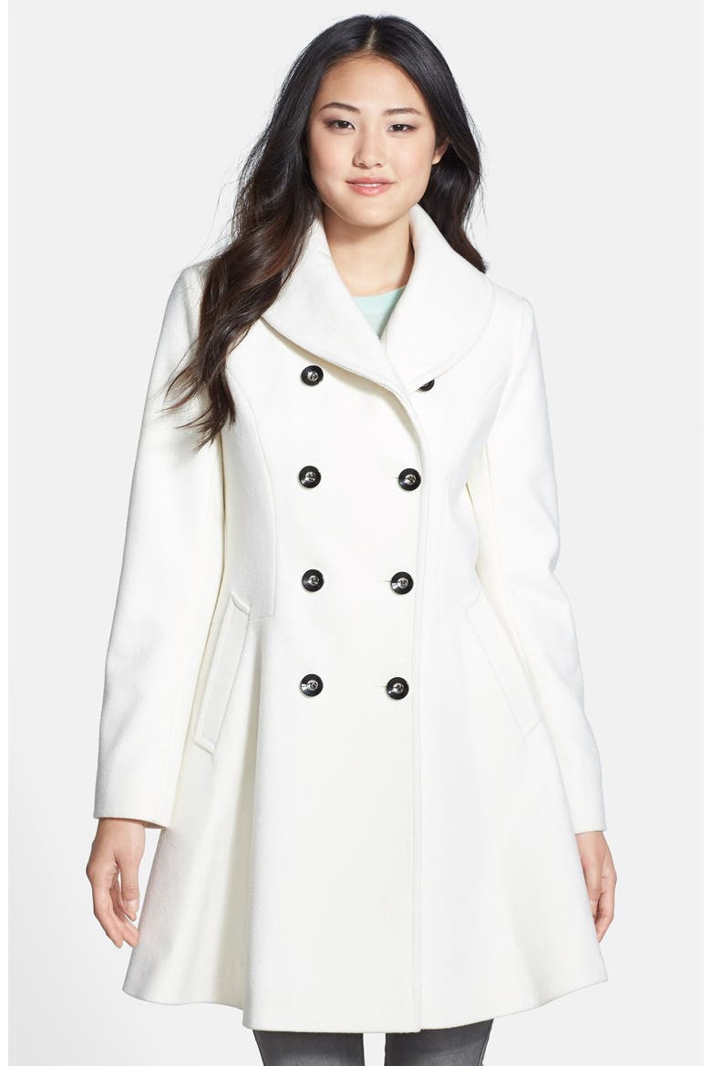 Skirted Wool Blend Coat, Main, color, WINTER WHITE