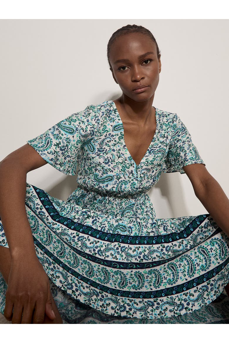 Paisley Border Angel Sleeve Dress, Alternate, color, White