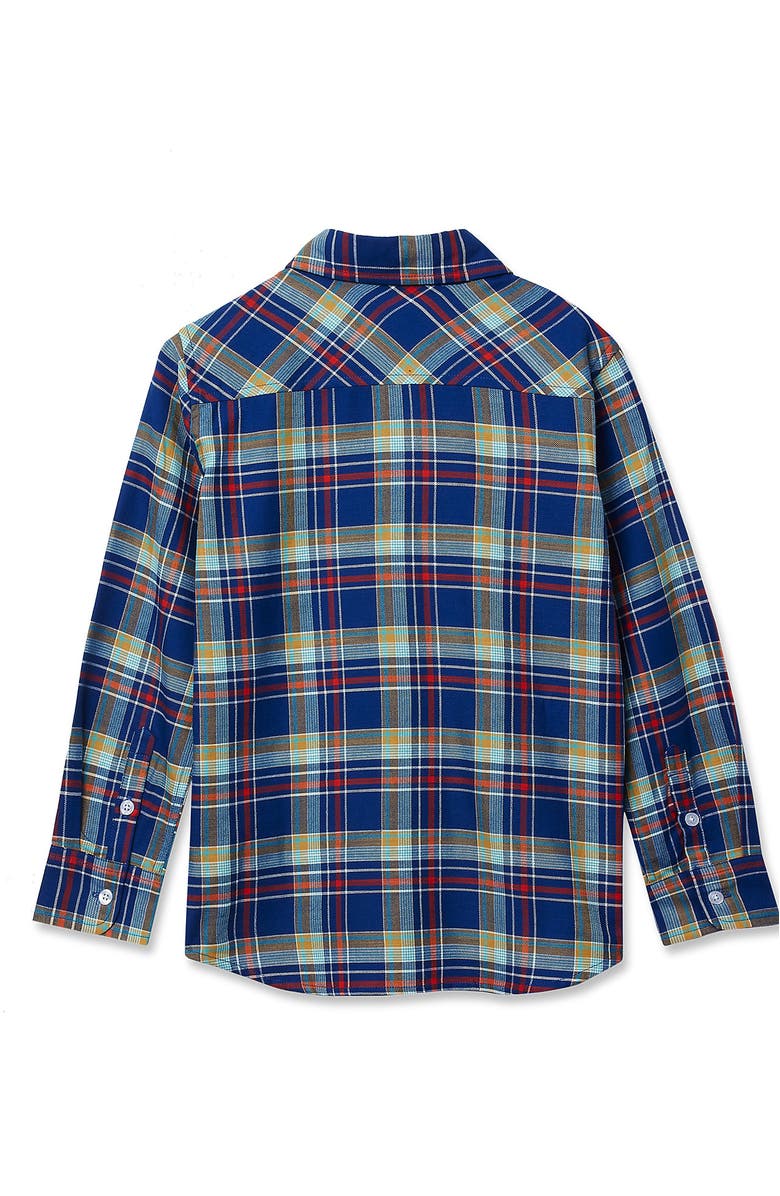 Lands
End Boys Button Down Poplin Shirt, Alternate, color, Fiery Red/Blue Plaid