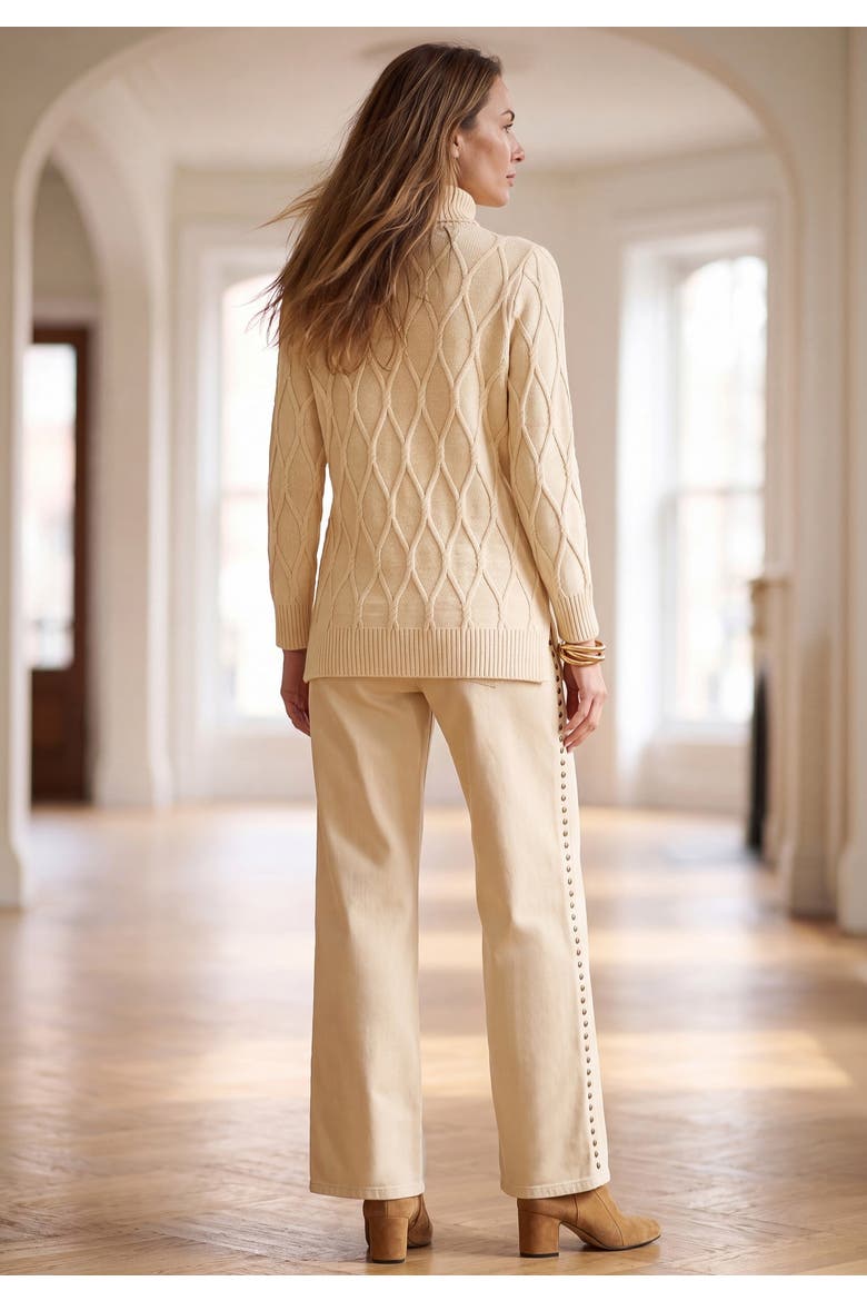 Cable Turtleneck Sweater, Alternate, color, OATMEAL