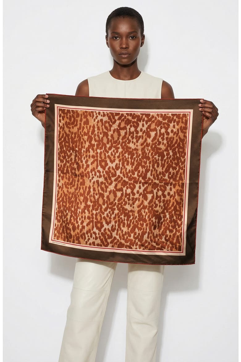 Leopard Allure Double Sided Silk Scarf, Alternate, color, brown
