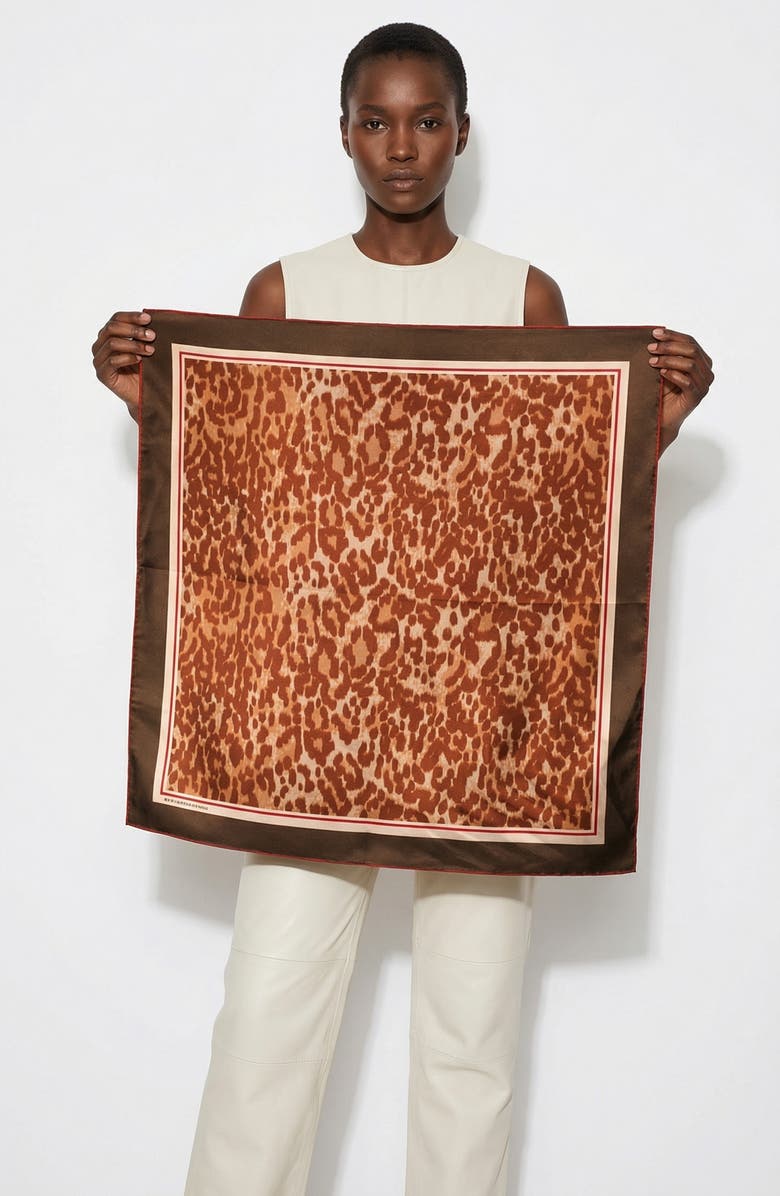 Jessie Zhao New York Leopard Allure Double Sided Silk Scarf, Alternate, color, Brown