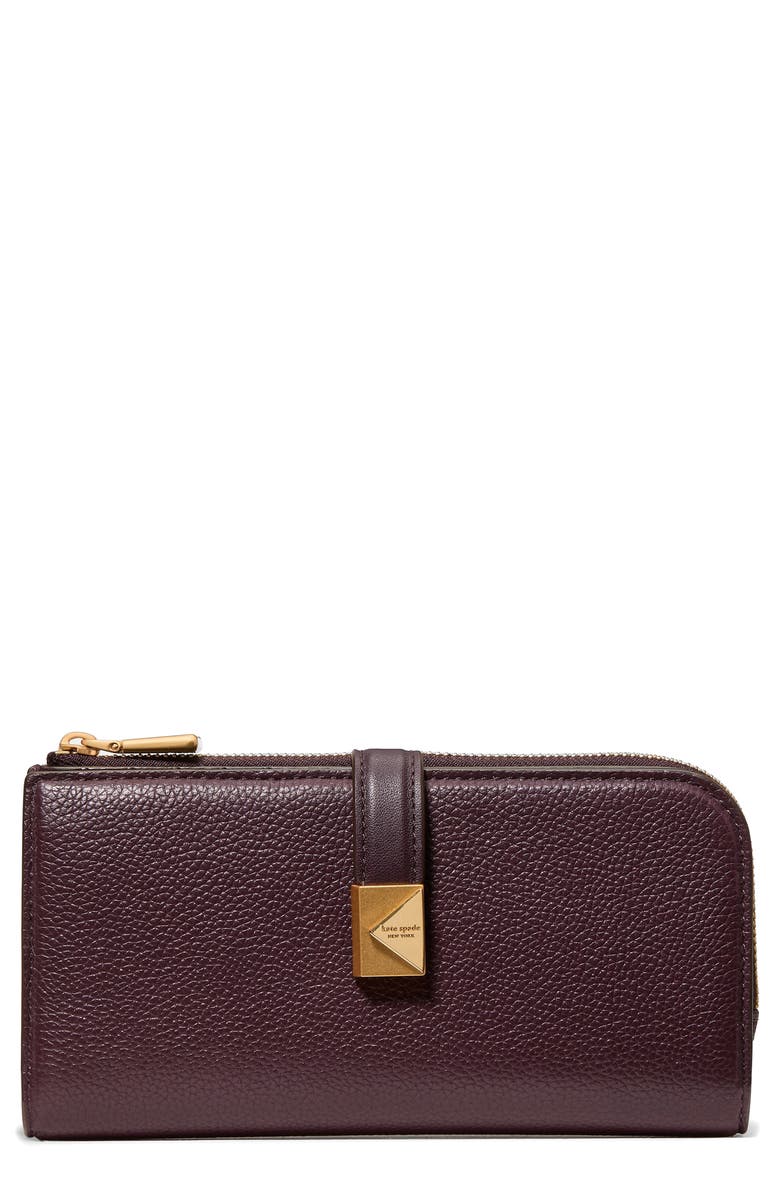 Kate Spade New York deco pebbled leather zip wallet, Main, color, Blackberry Jam