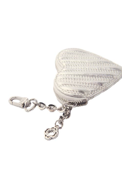Maje Quilted Metallic Heart Purse In Silver