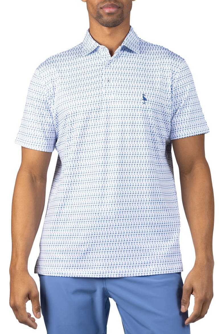 Martini Glass Print Performance Polo, Main, color, WHITE