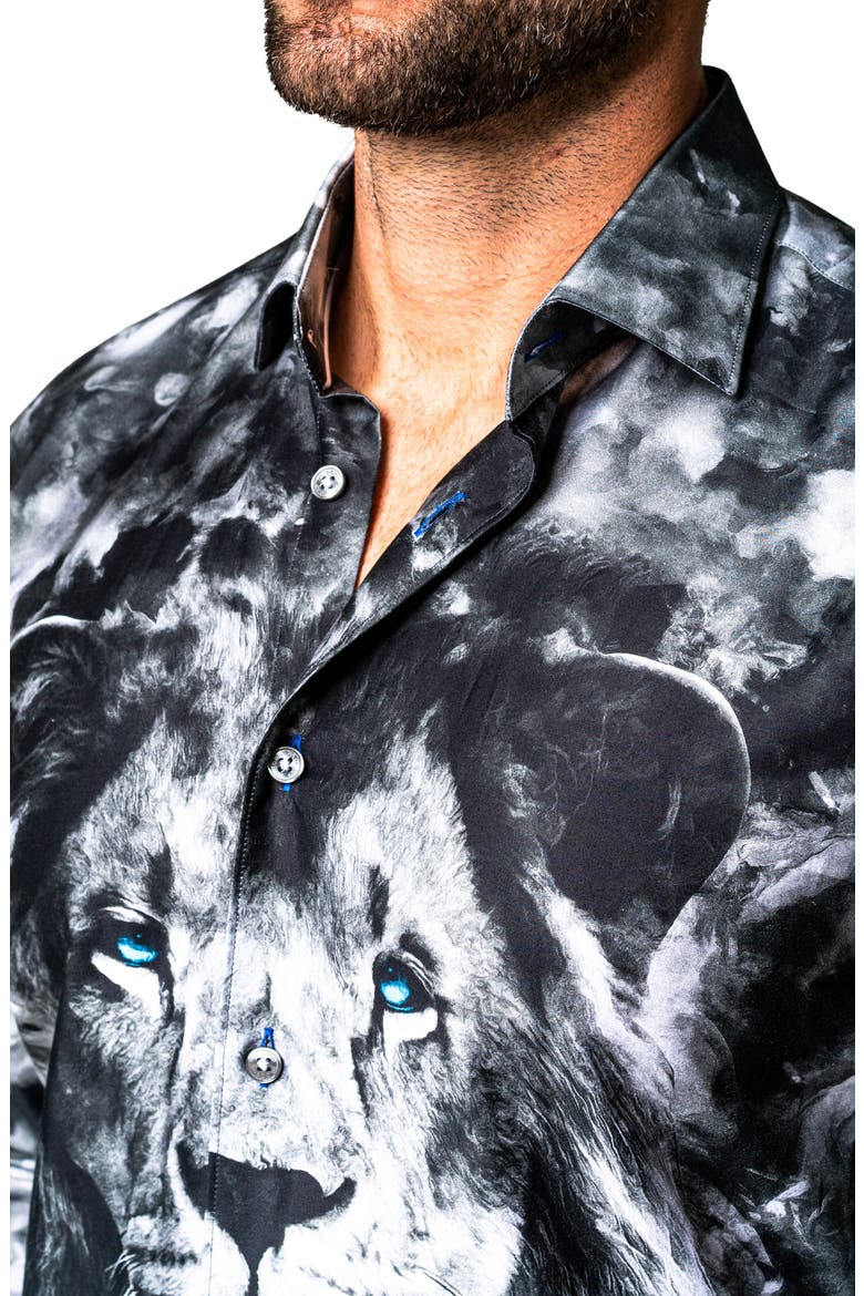 Fibonacci Lionthoughts Cotton Button-Up Shirt, Alternate, color, BLACK