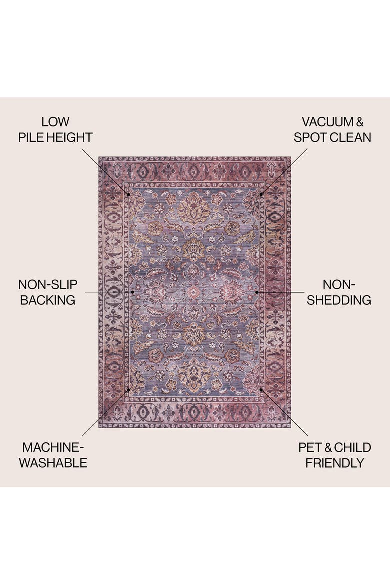 Victoria Ornate Persian All-Over Machine-Washable Area Rug, Alternate, color, Brown/Gray