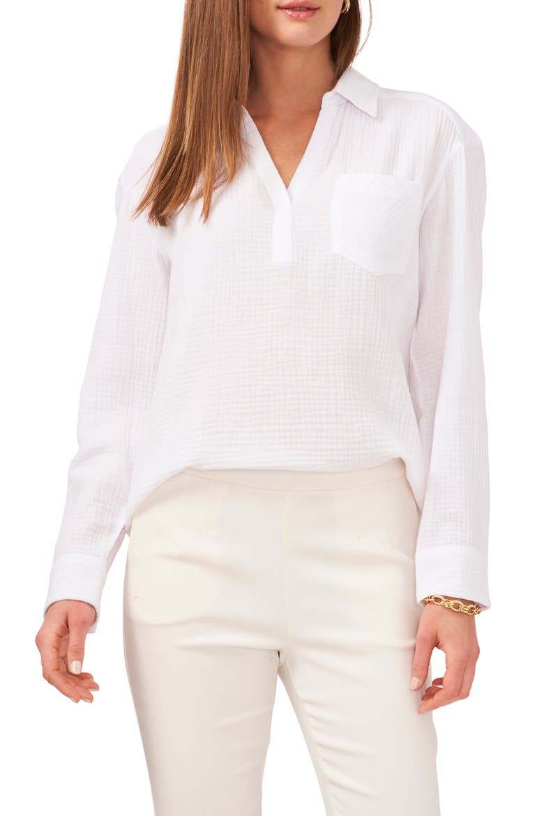 V-Neck Collared Blouse, Main, color, WHITE