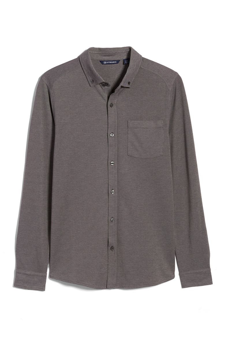Reach Button-Down Piqué Knit Shirt, Main, color, CHARCOAL