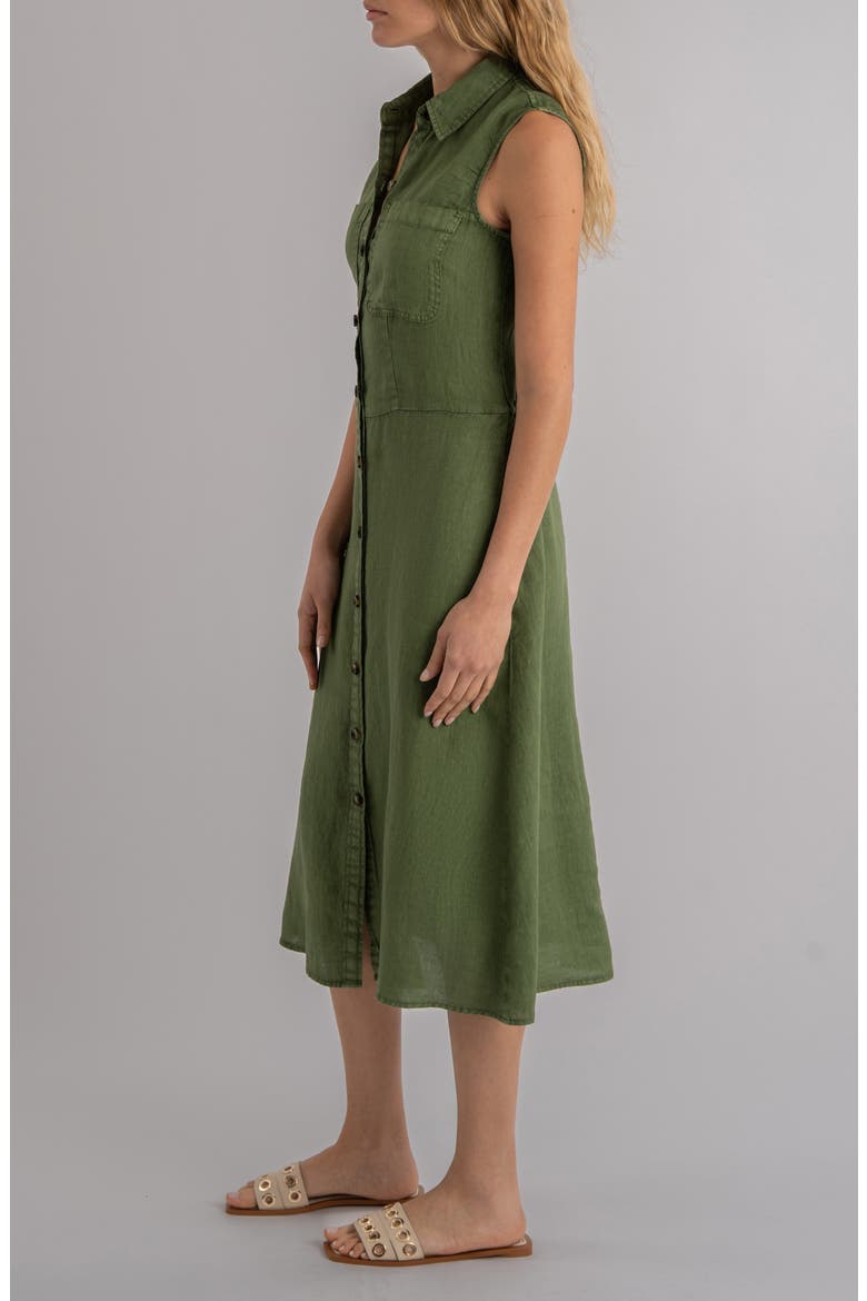 Bowie Linen Button-Up Midi Shirtdress, Alternate, color, OLIVE