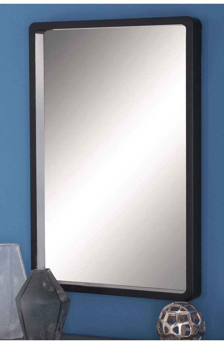 WILLOW ROW Black Wood Contemporary Wall Mirror, Alternate, color, Black