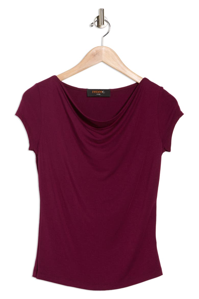Solid Cowl Neck Cap Sleeve T-Shirt, Alternate, color, BURGUNDY