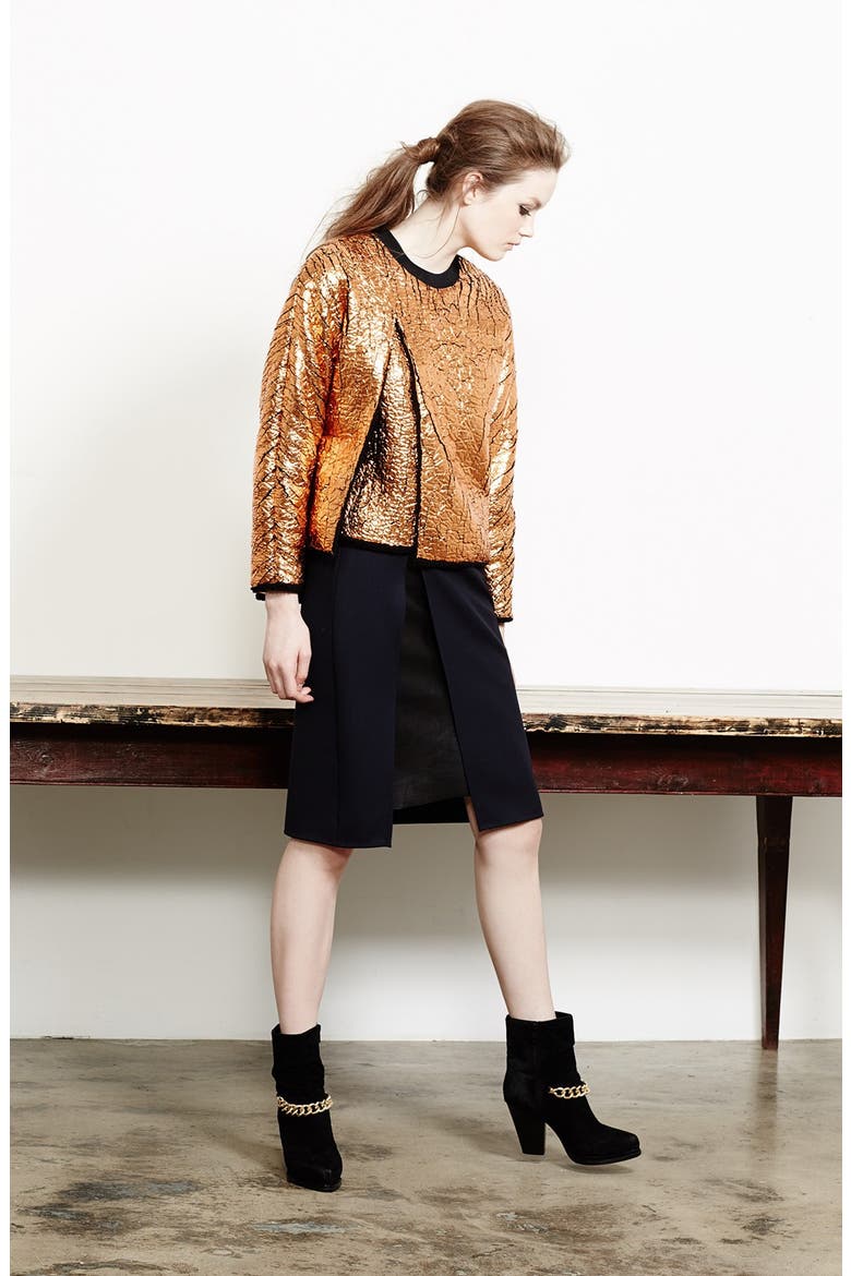 Crackle Coated Cutaway Sweatshirt, Alternate, color, COPPER/ BLACK