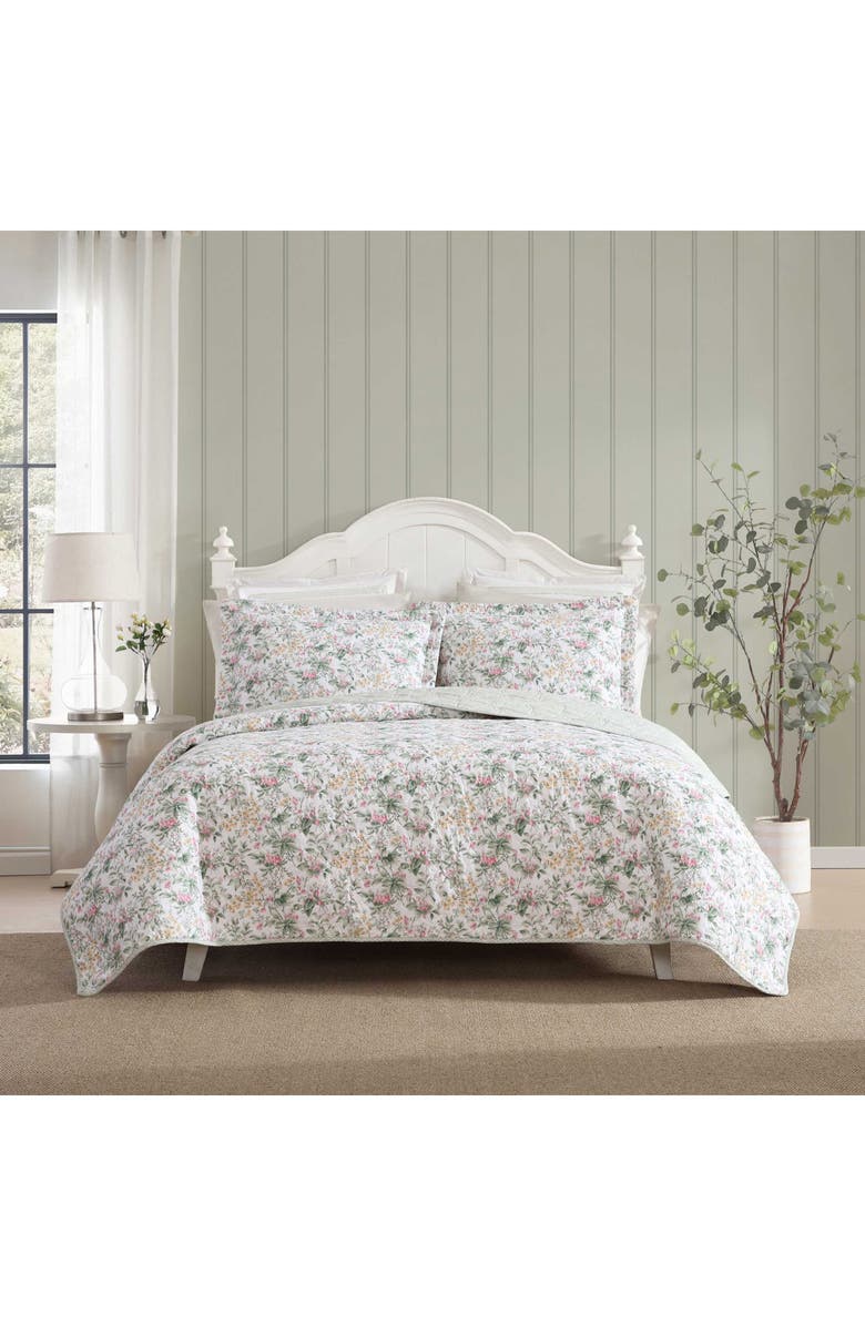 Laura Ashley Bramble Floral Cotton Quilt Set, Alternate, color, Green/ Pastel Pink