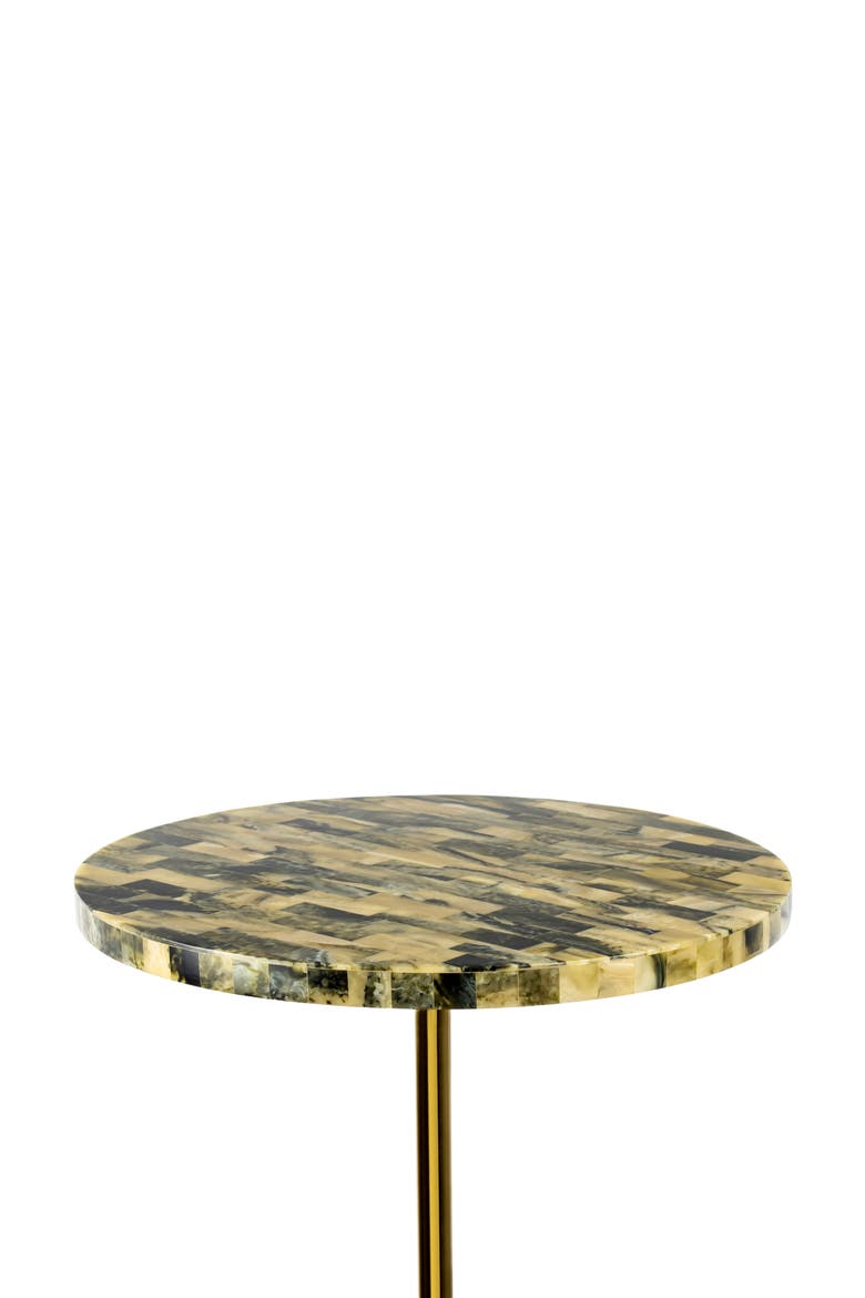 Hedda Art Deco Round Pedestal Drink Table, Iron Candlestick Accent Table with Mosaic Top Cylinder Base, Alternate, color, Yellow