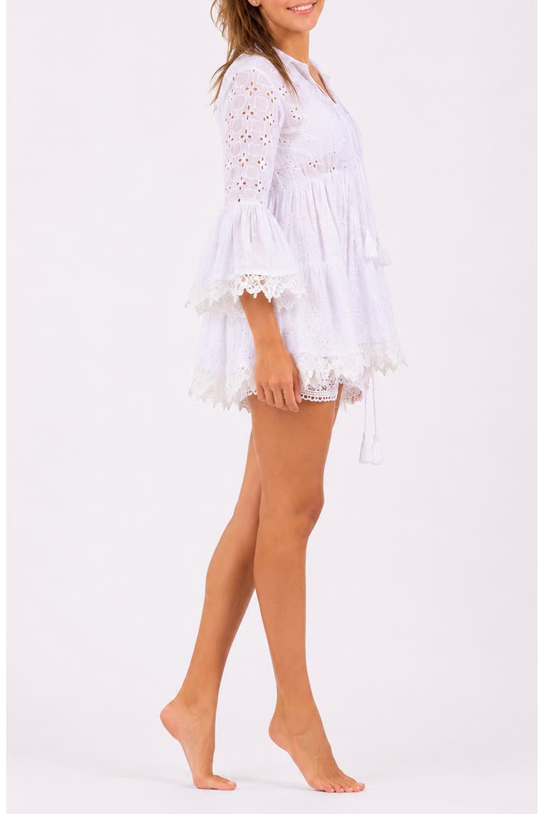Bell Sleeve Embroidered Eyelet Cover Up Dress, Alternate, color, WHITE