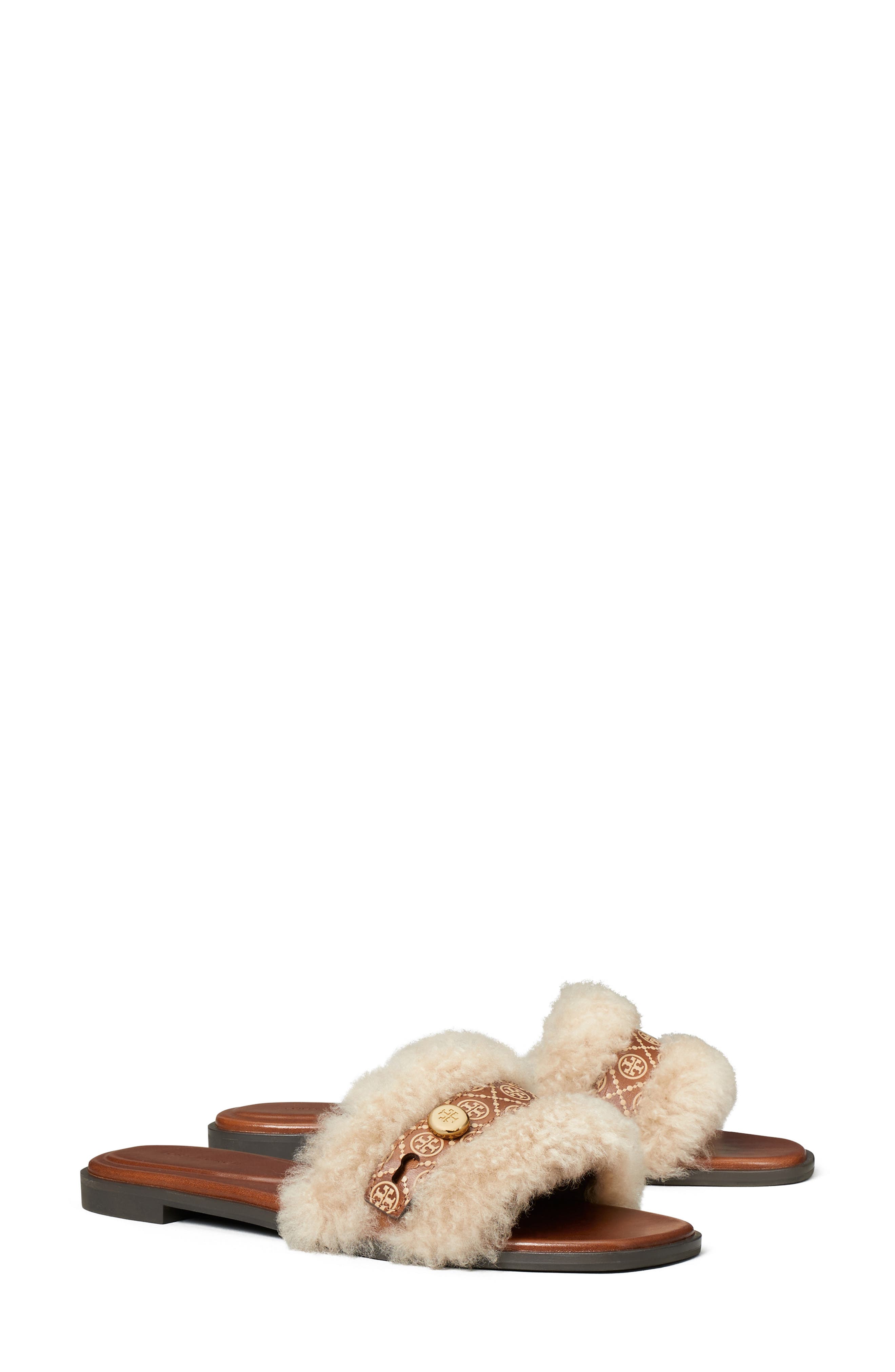 Romy Genuine Shearling Slide Sandal, Main, color, SWEET BROWN / TRUE NATURAL