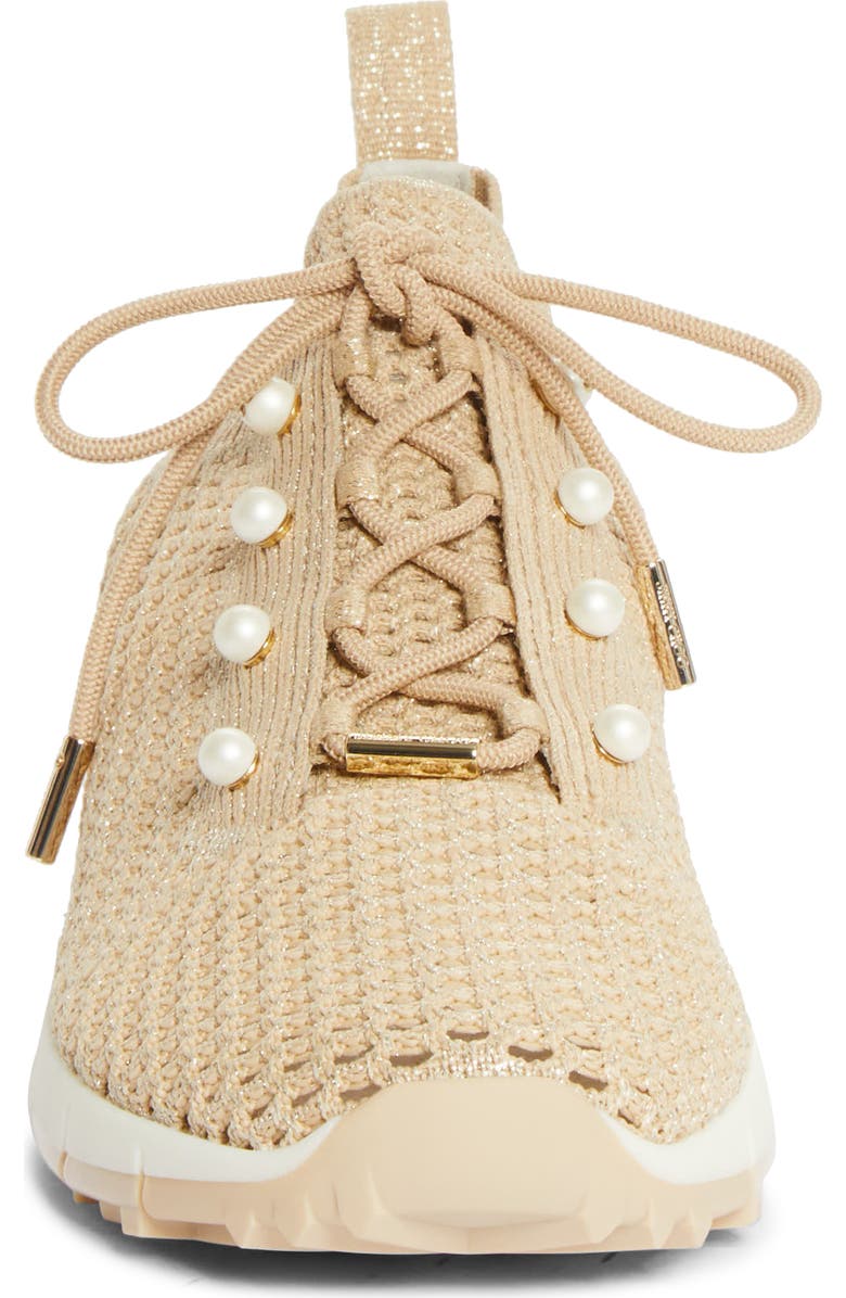 Jimmy Choo Veles Faux Pearl Shimmer Knit Sneaker, Alternate, color, Light Soft Gold Mix