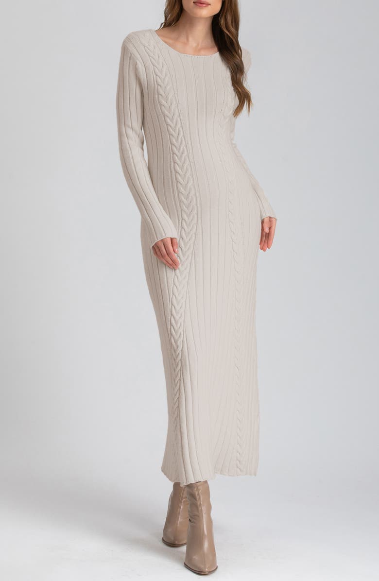 Pietro Brunelli Long Sleeve Mixed Stitch Maternity Midi Sweater Dress, Main, color, Light Beige