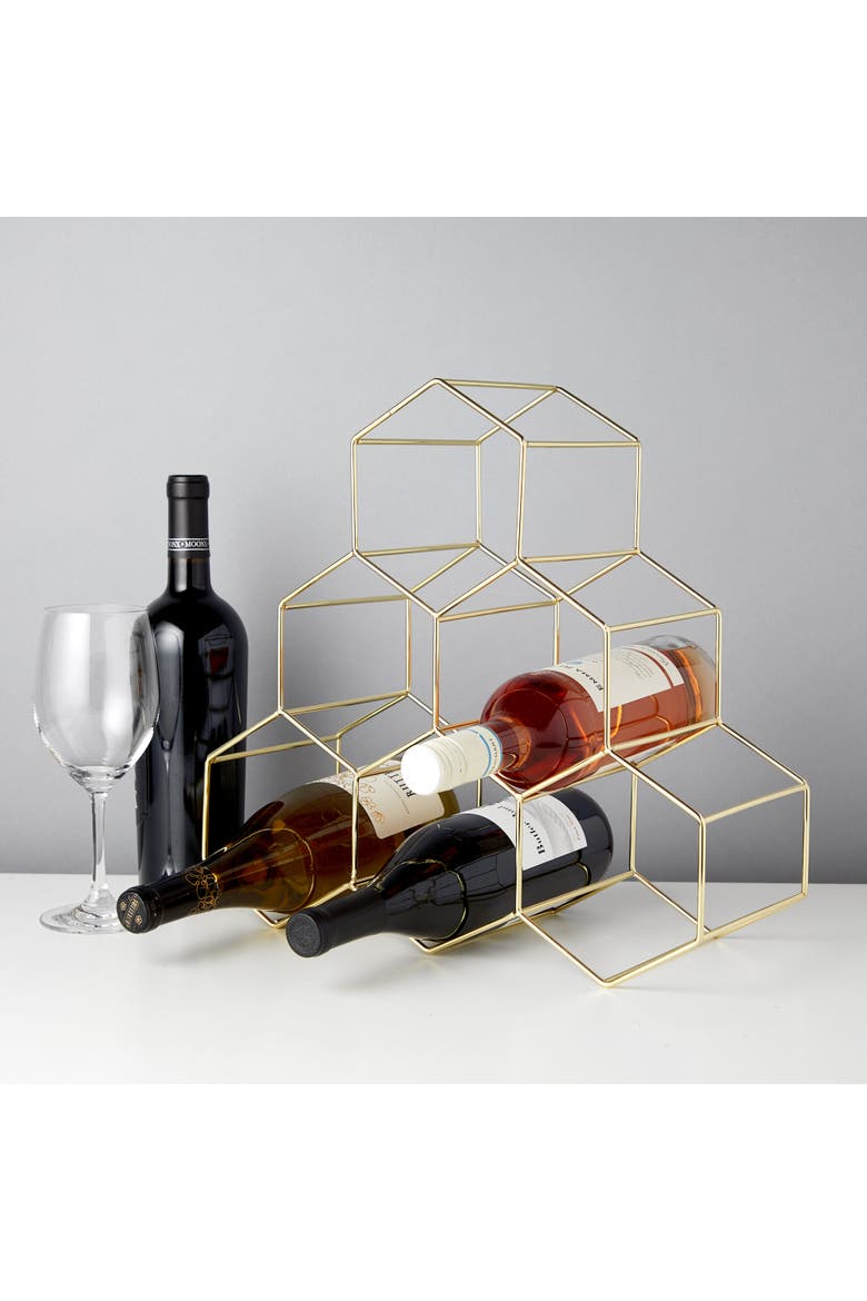 Geo Countertop 6-Bottle Wine Rack, Alternate, color, Gold