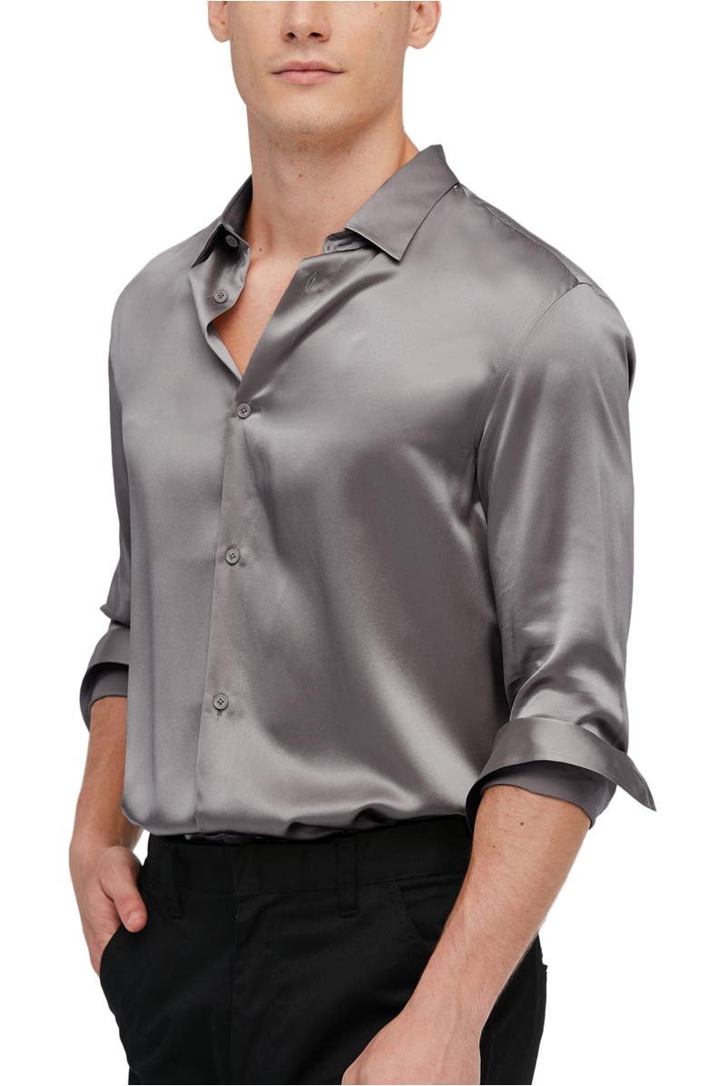 Lilysilk Mulberry Silk Basic Mens Shirt, Alternate, color, Dark Gray