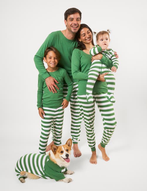 Leveret Kids Two-piece Striped Cotton Matching Family Holiday Pajamas In Green